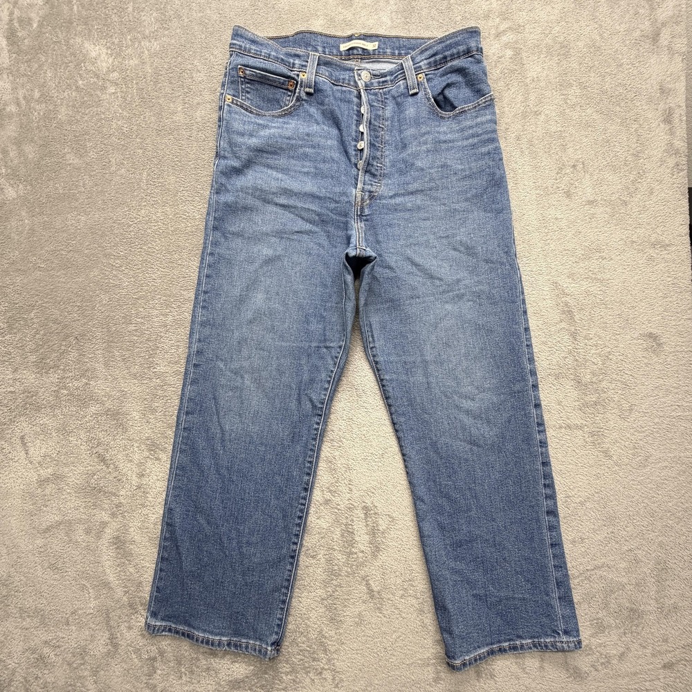 Levi's Ribcage Straight Ankle Jeans Womens 32 Blue High Rise Medium Wash‎